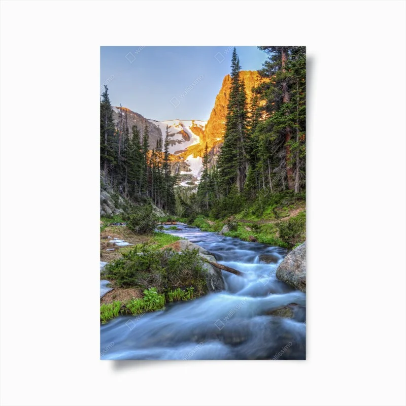 Poster golden peak over alpine creek