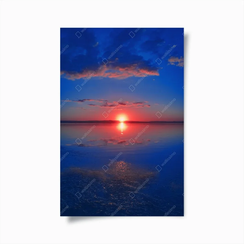 Poster sunset over calm sea with vivid reflection