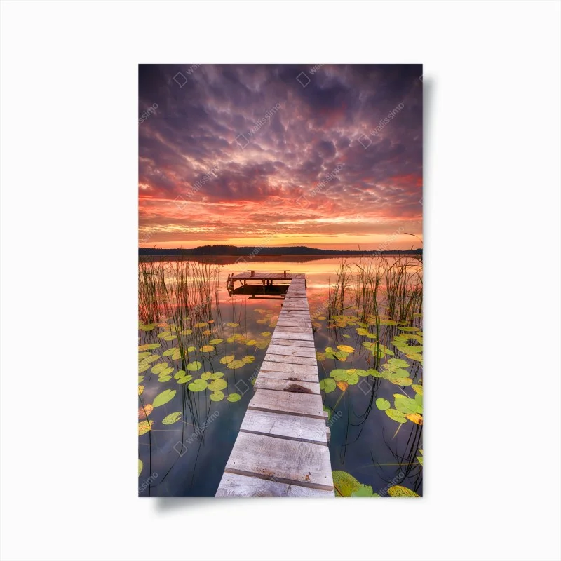 Poster sunrise over a tranquil lake pier