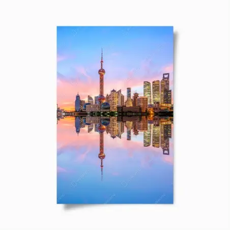 Poster Shanghai skyline at sunrise • Wallissimo®