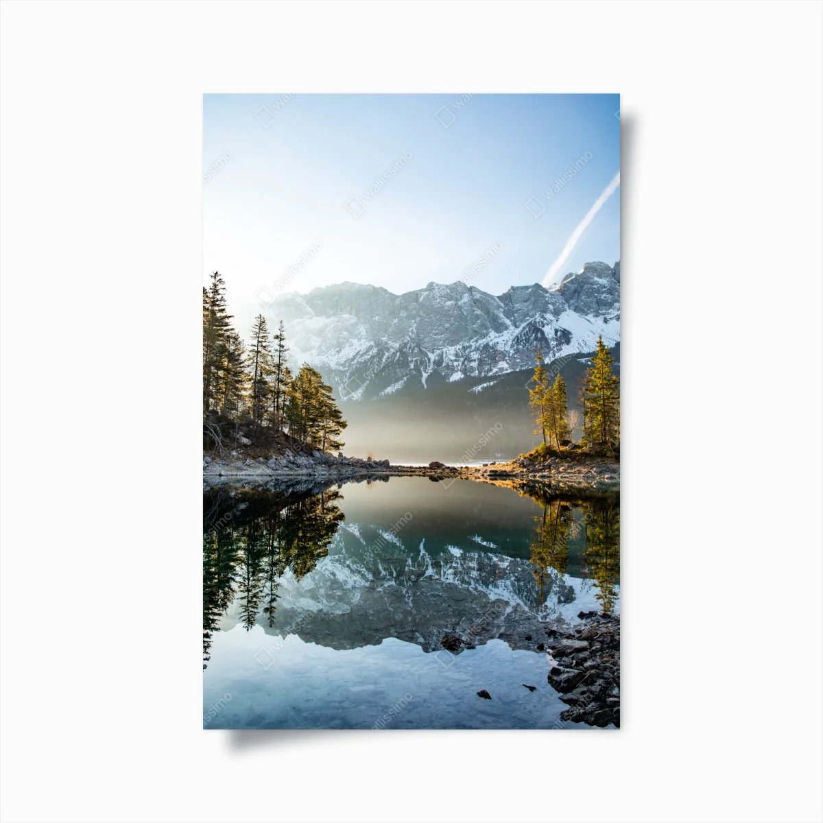 Poster mountain lake reflection at sunrise • Wallissimo® Poster mountain lake reflection at sunrise • Wallissimo®
