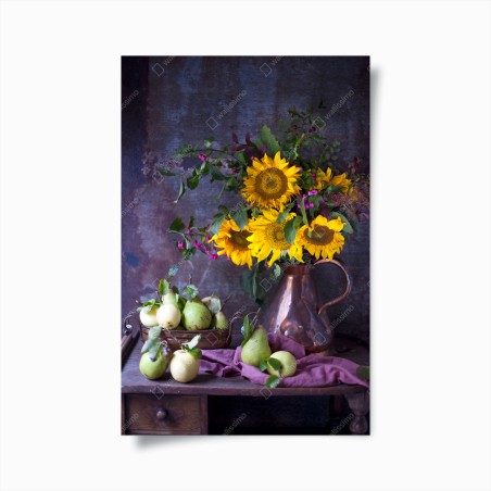 Poster sunflowers and pears still life • Wallissimo®