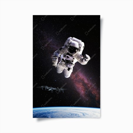 Poster astronaut above Earth and galaxy • Wallissimo®