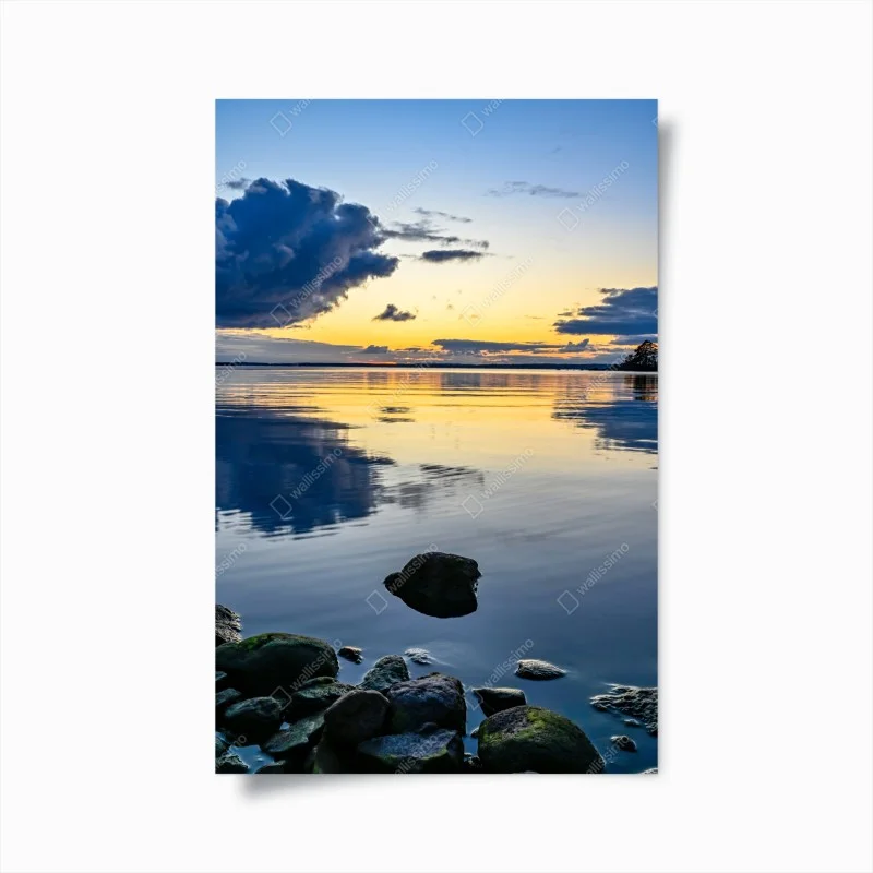 Poster serene coastal sunset reflection