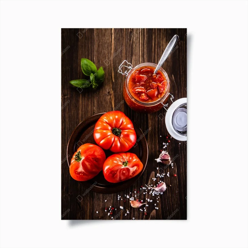 Poster fresh tomatoes and homemade sauce still life