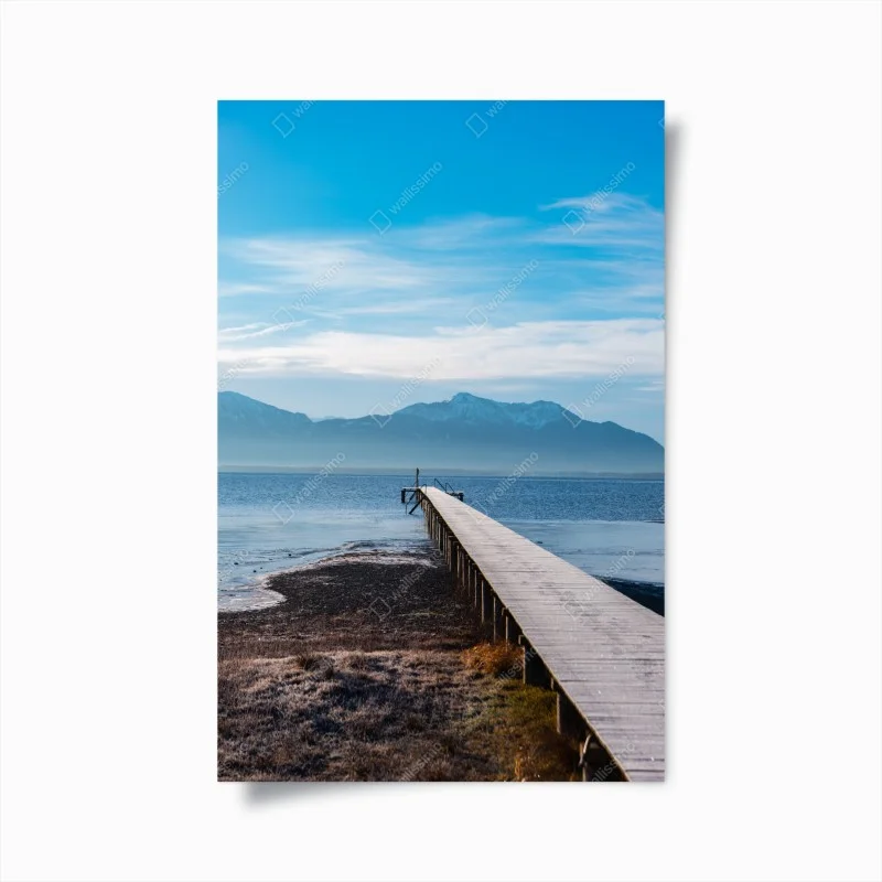 Poster misty mountain pier at dawn