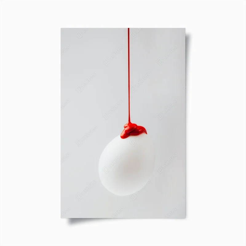 Poster red paint drip on white egg