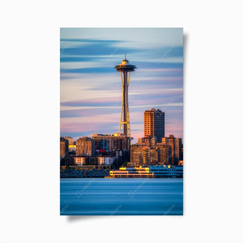 Poster Seattle skyline with Space Needle at sunset