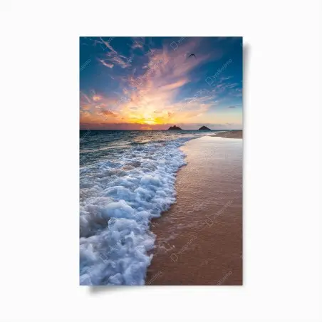 Poster serene sunrise over ocean shore • Wallissimo®