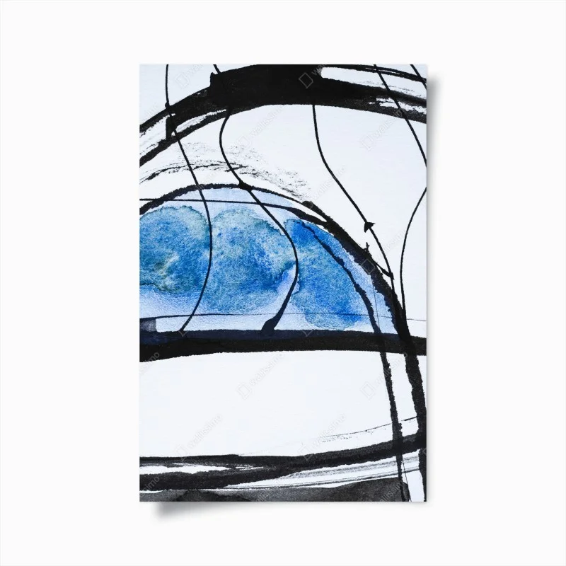 Poster blue ink and watercolor abstract