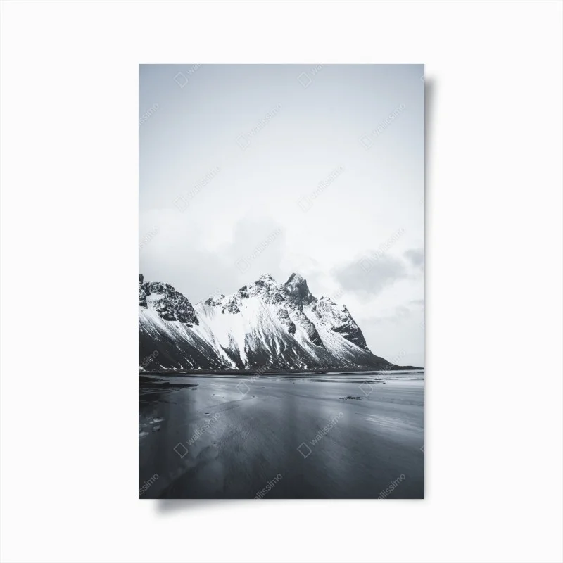 Poster serene snow-capped mountain seascape