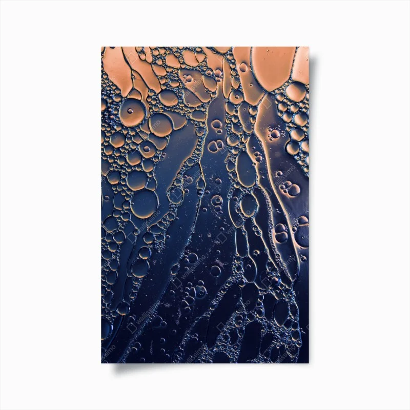 Poster blue and gold abstract bubbles
