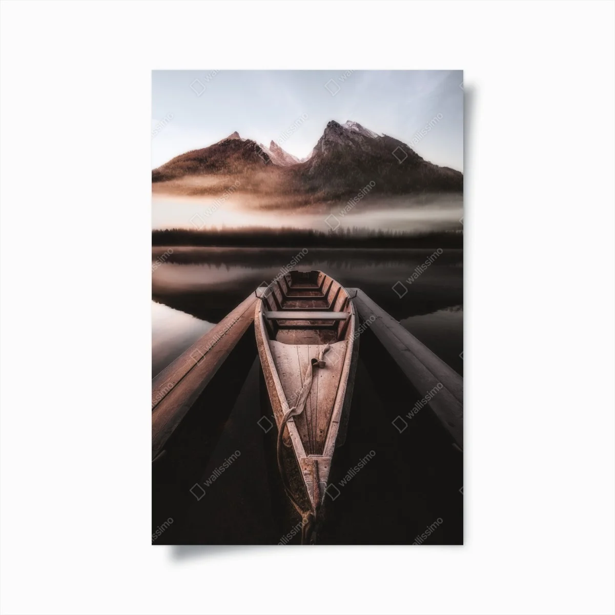 Poster misty mountain boat at dawn • Wallissimo® Poster misty mountain boat at dawn • Wallissimo®