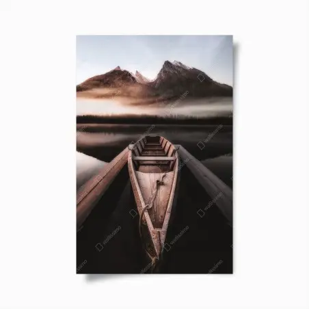 Poster misty mountain boat at dawn • Wallissimo®