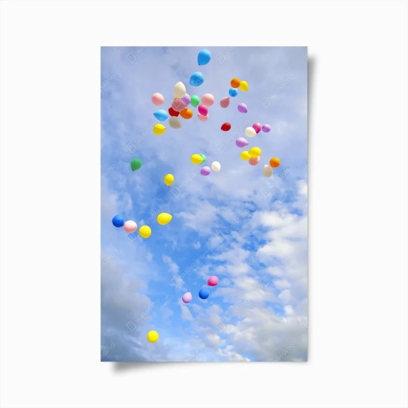 Poster colorful balloons drifting into the sky