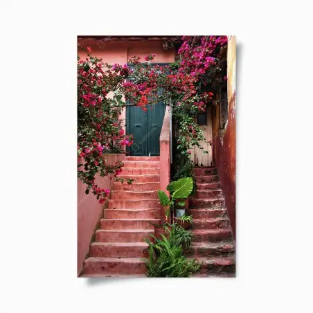 Poster bougainvillea stairway entrance • Wallissimo®