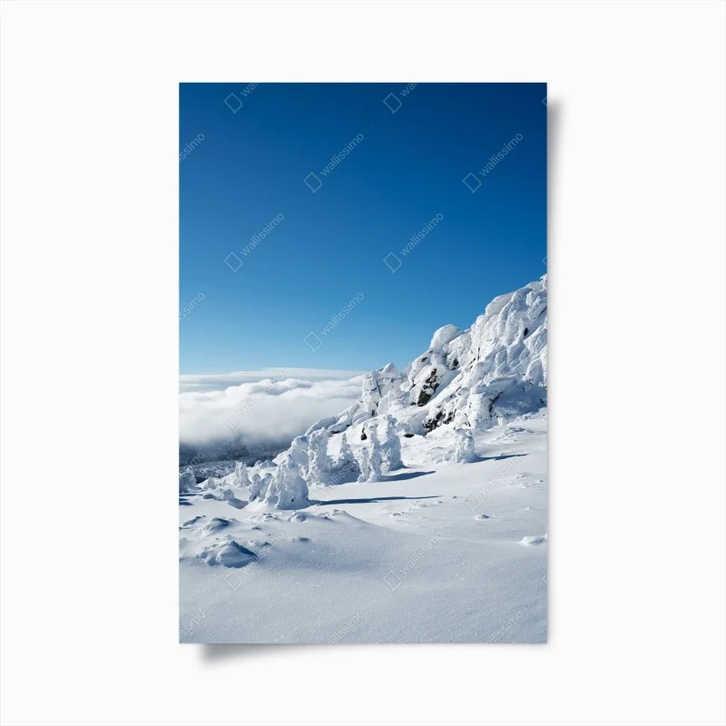 Poster serene snowy mountain landscape