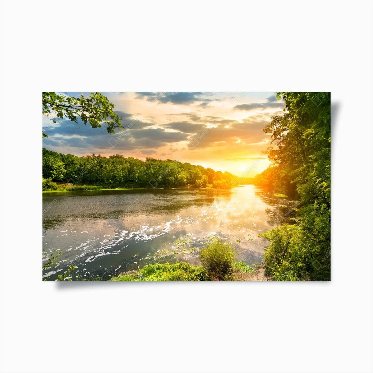 Poster serene riverside sunset over lush forest • Wallissimo® Poster serene riverside sunset over lush forest • Wallissimo®