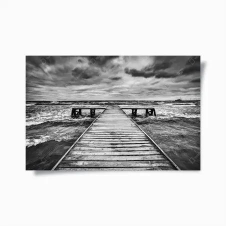 Poster dramatic monochrome pier leading to stormy sea • Wallissimo®