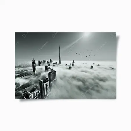 Poster misty Dubai skyline above the clouds • Wallissimo®