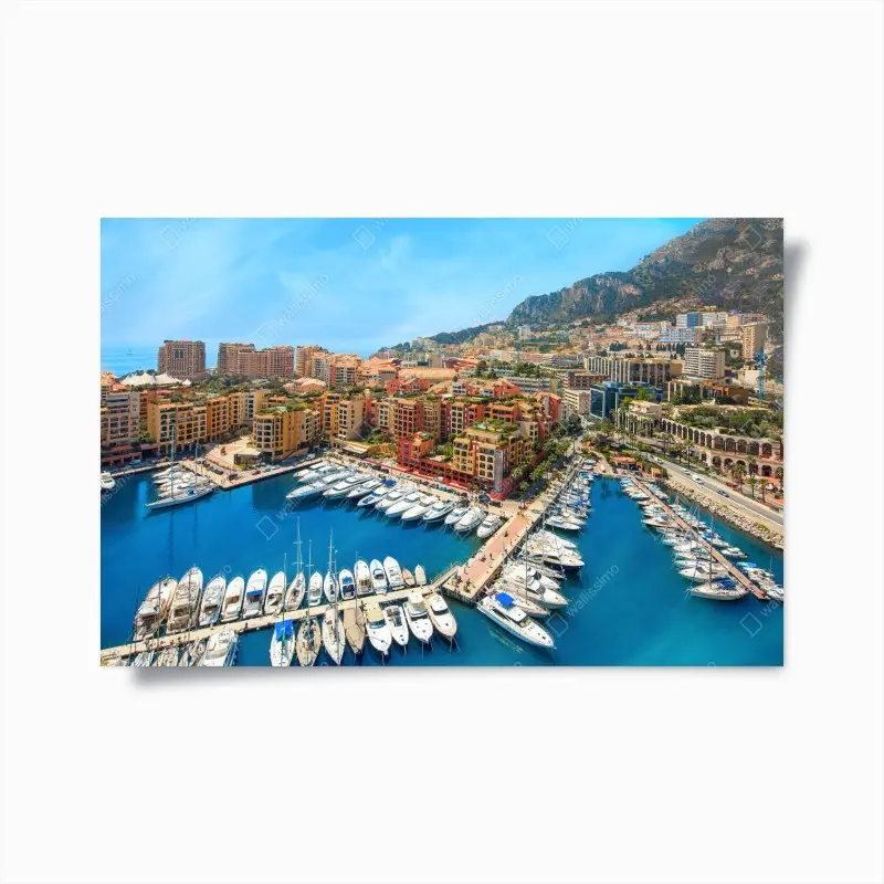 Poster sunny marina coastal cityscape