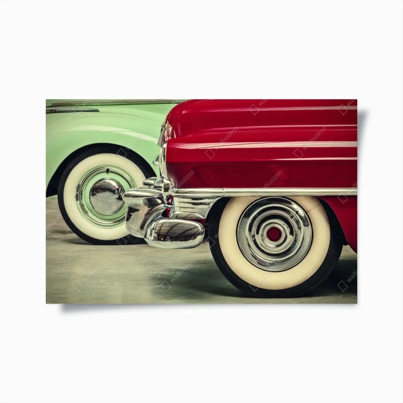 Poster classic red and mint car close-up