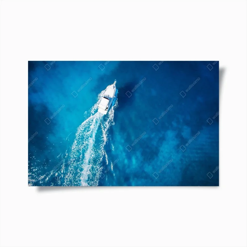 Poster aerial yacht in crystal blue ocean