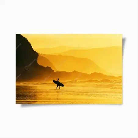 Poster surfer at golden sunset • Wallissimo®