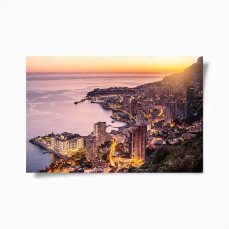 Poster sunset cityscape over coastal skyline • Wallissimo®