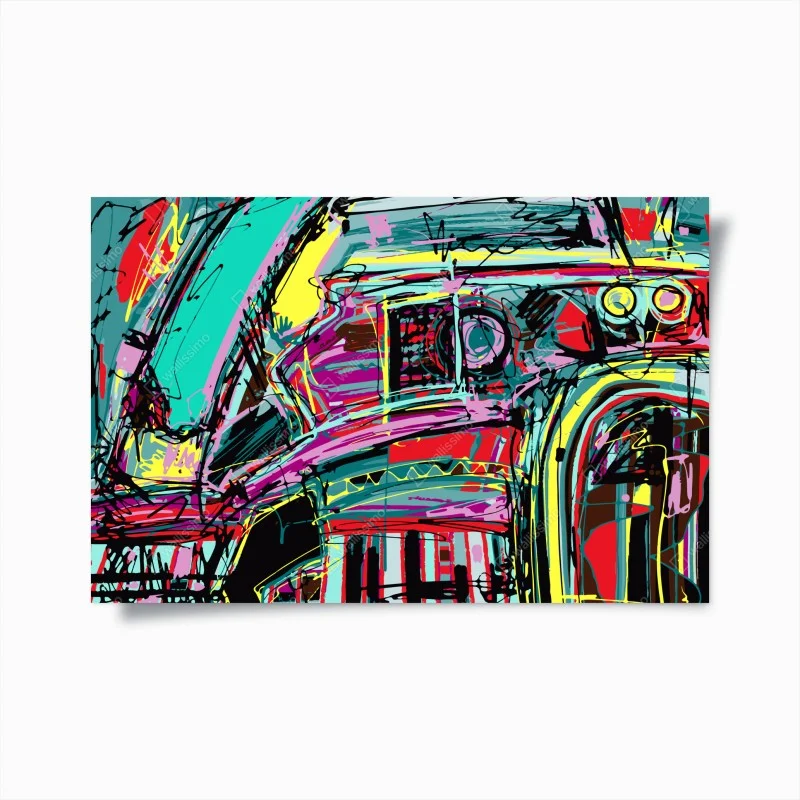 Poster vibrant turquoise abstract car composition