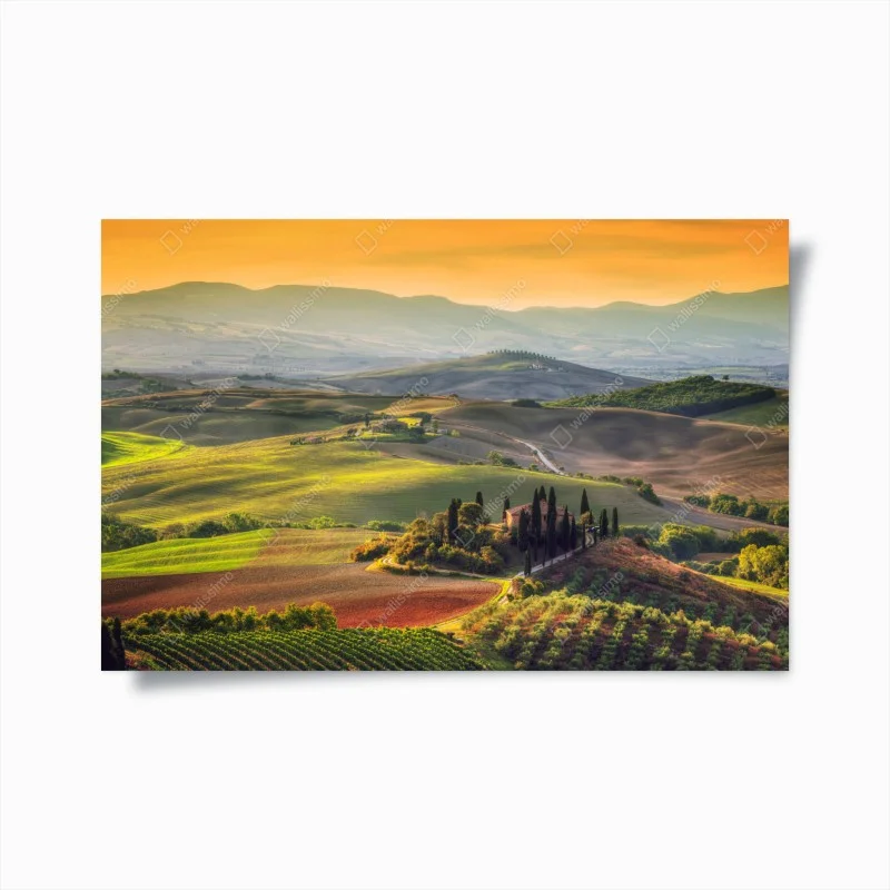 Poster Tuscany rolling hills at sunset