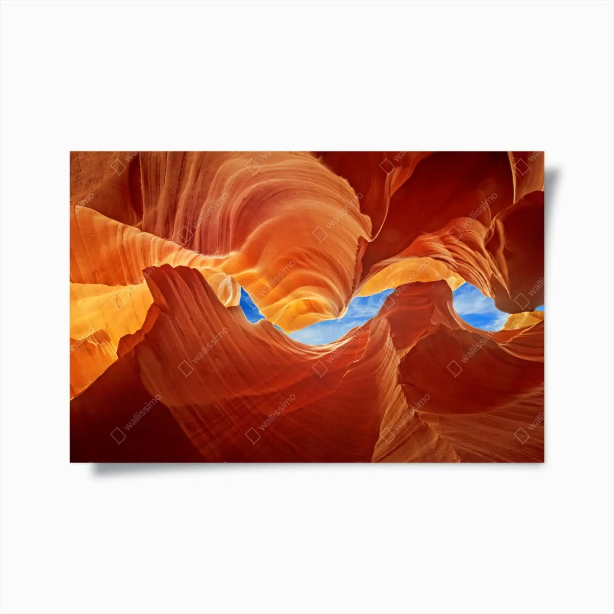 Poster Antelope Canyon swirling sandstone and blue sky • Wallissimo® Poster Antelope Canyon swirling sandstone and blue sky • Wallissimo®