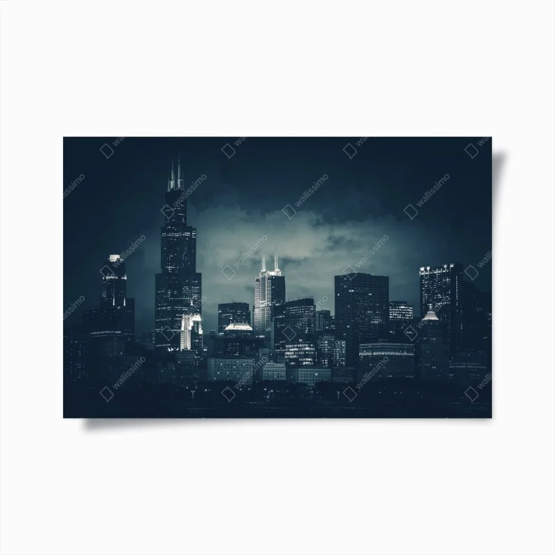 Poster Chicago city skyline in deep blue