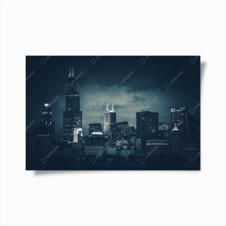 Poster Chicago city skyline in deep blue • Wallissimo®