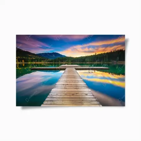 Poster serene mountain lake at sunset • Wallissimo®