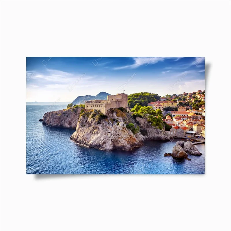 Poster Dubrovnik coastal fortress on rocky cliffs