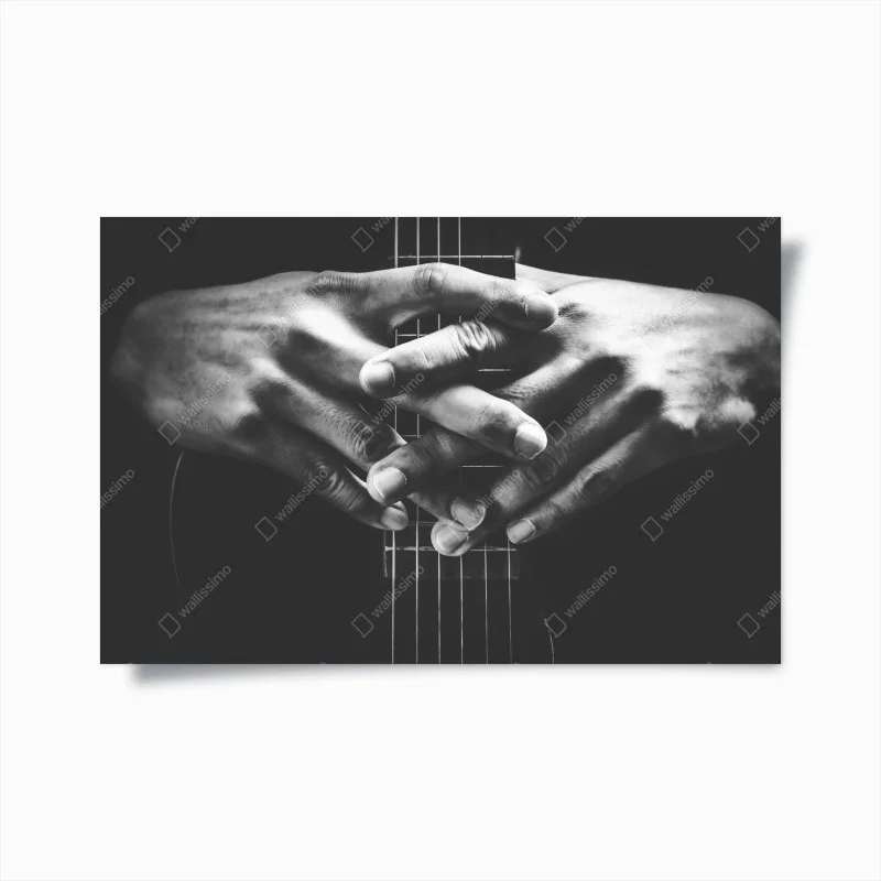 Poster intertwined hands on guitar strings