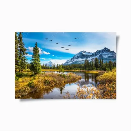 Poster autumn mountain lake with birds • Wallissimo®