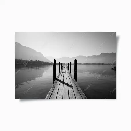 Poster serene lakeside pier in monochrome • Wallissimo®