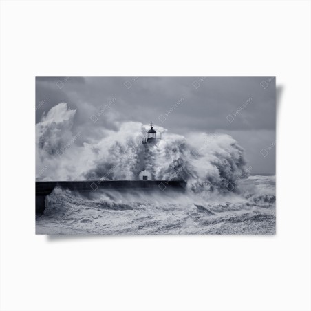 Poster lighthouse engulfed by stormy waves • Wallissimo®