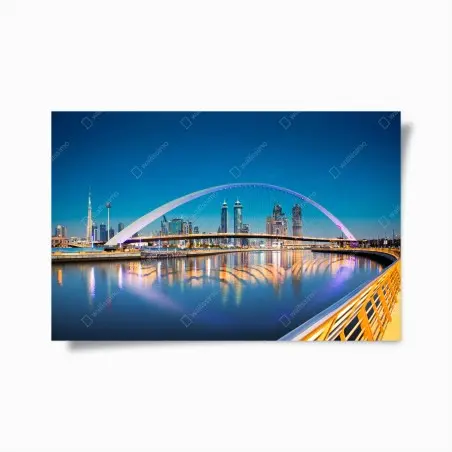Poster Dubai downtown skyline with illuminated bridge • Wallissimo®