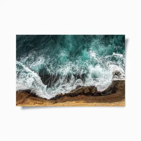 Poster aerial turquoise coast with crashing waves • Wallissimo®