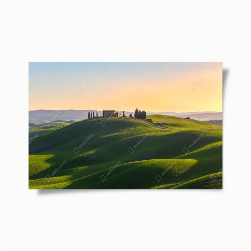 Poster tuscan farmhouse at sunset, Crete Senesi