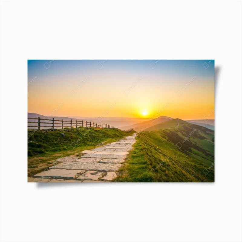 Poster sunlit mountain ridge at sunrise