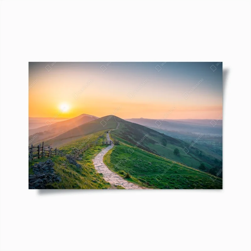 Poster sunrise ridge path over rolling hills