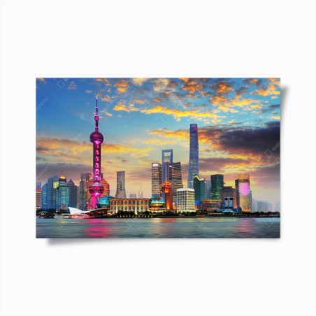 Poster Shanghai skyline at sunset • Wallissimo®