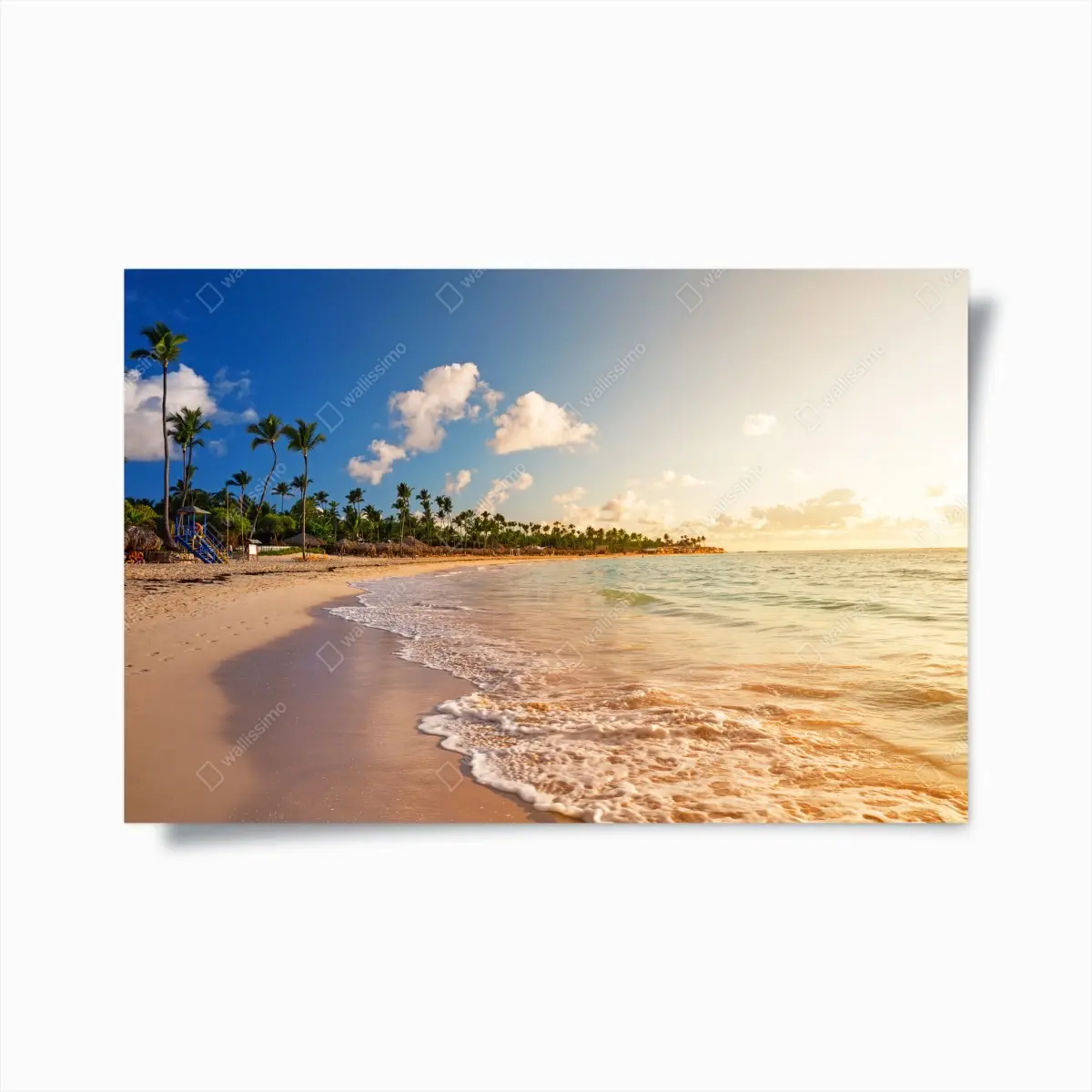 Poster tropical sunset beach with palm silhouettes • Wallissimo® Poster tropical sunset beach with palm silhouettes • Wallissimo®