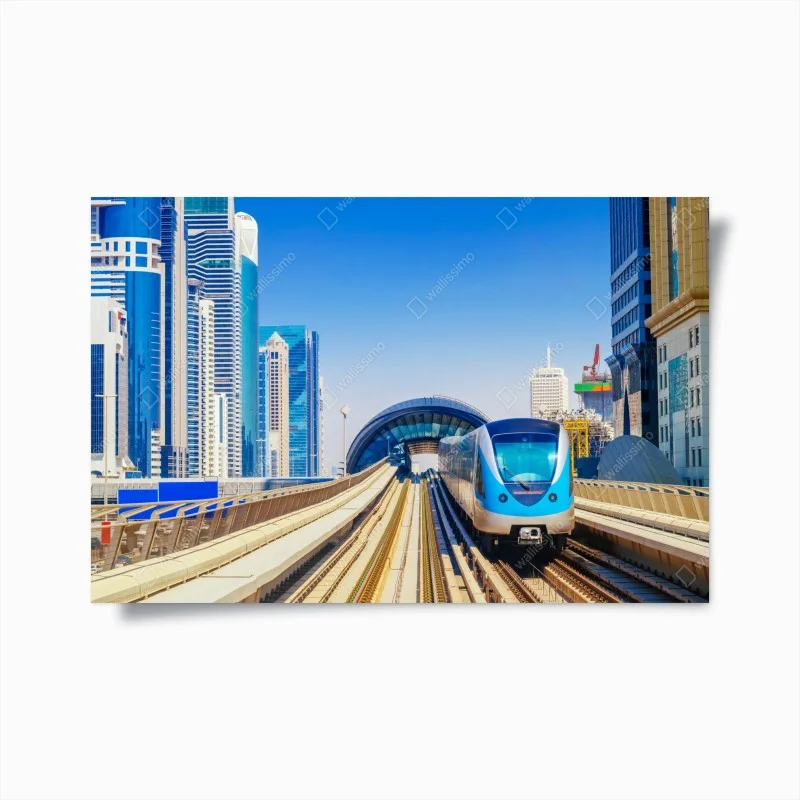 Poster urban metro train in sunlight