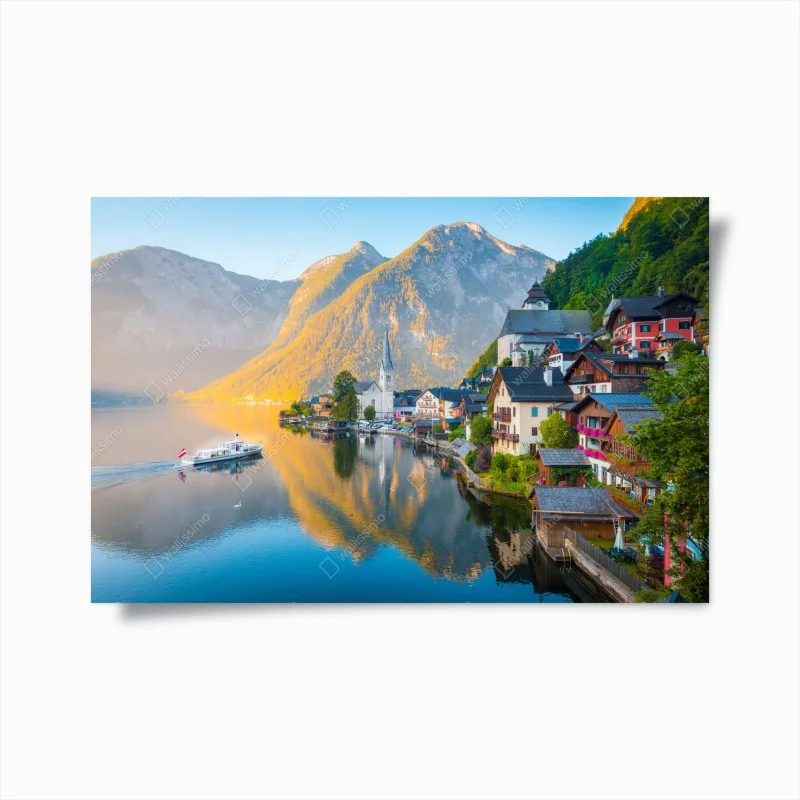 Poster morning glow over Hallstatt lakeside village