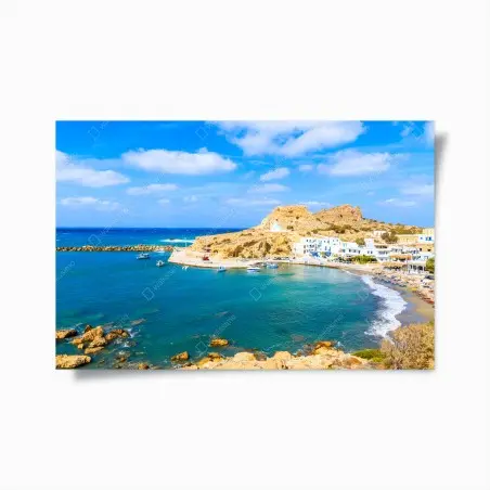 Poster sunlit Finiki harbor, Karpathos coast • Wallissimo®